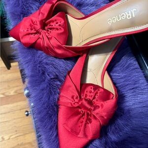 J.Renee Red Satin Bow Mules